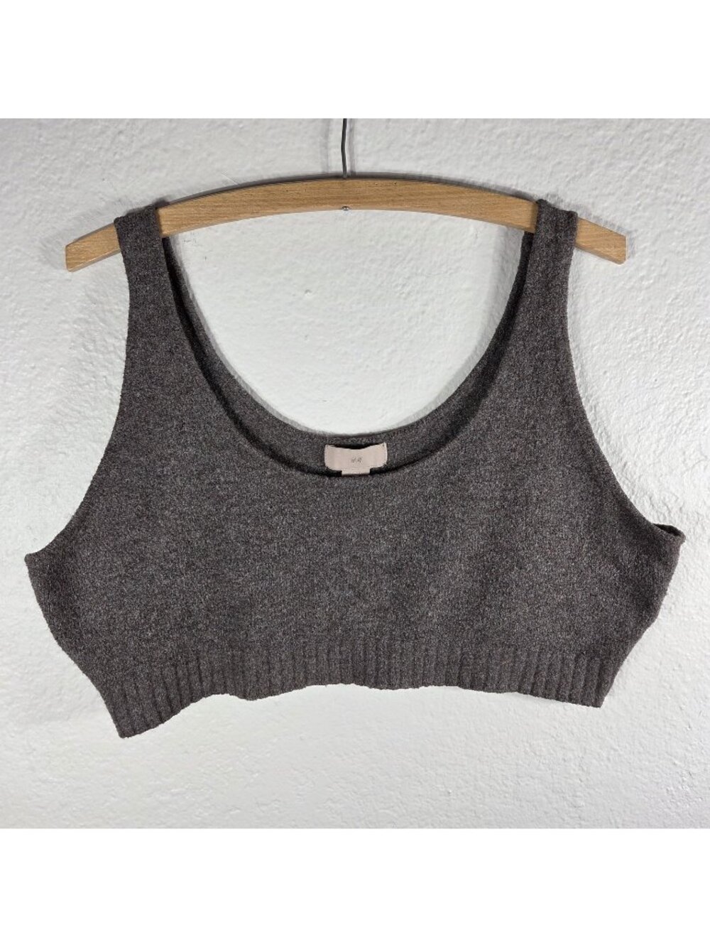 H&M Brown Knit Wool Tank Top Cropped Women Size XL Sleeveless Scoop Neck